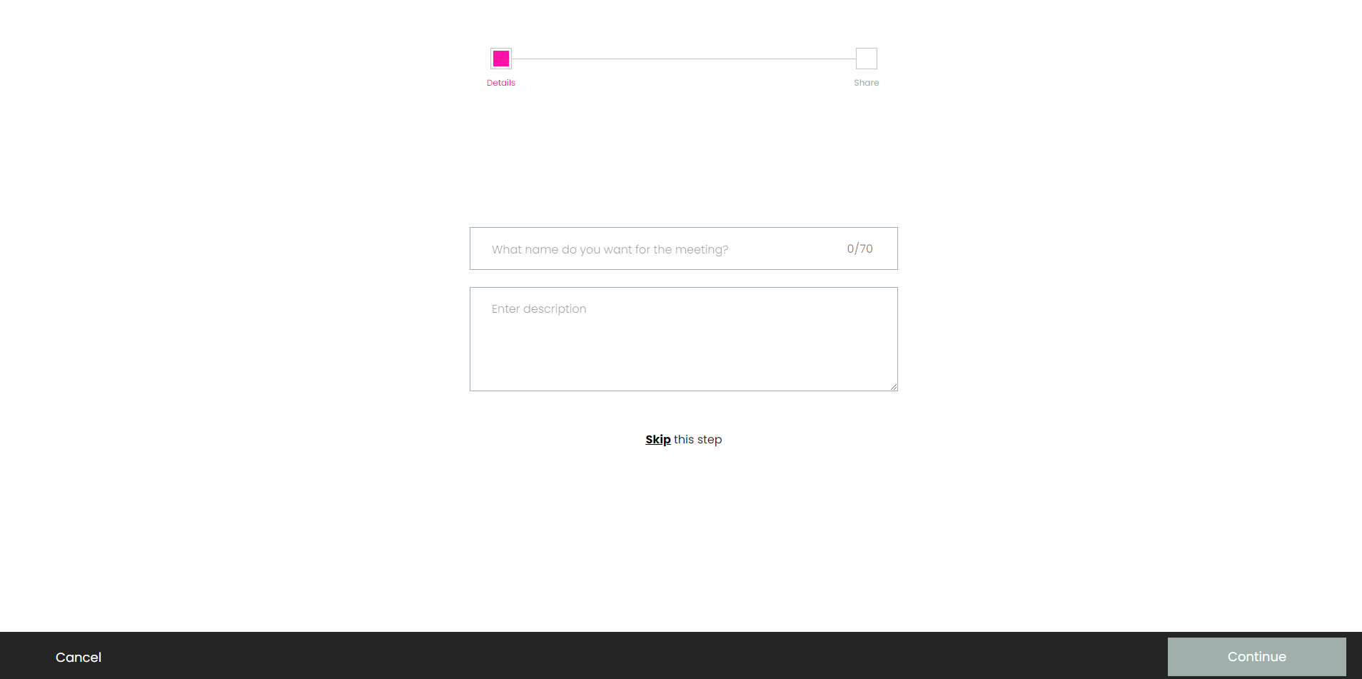Screenshot Select Name Page in Dashboard