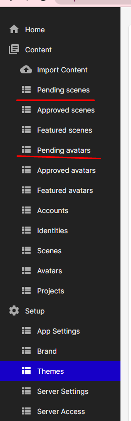 Example of pending avatars and scenes links