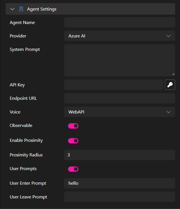 AI Agent Properties Panel