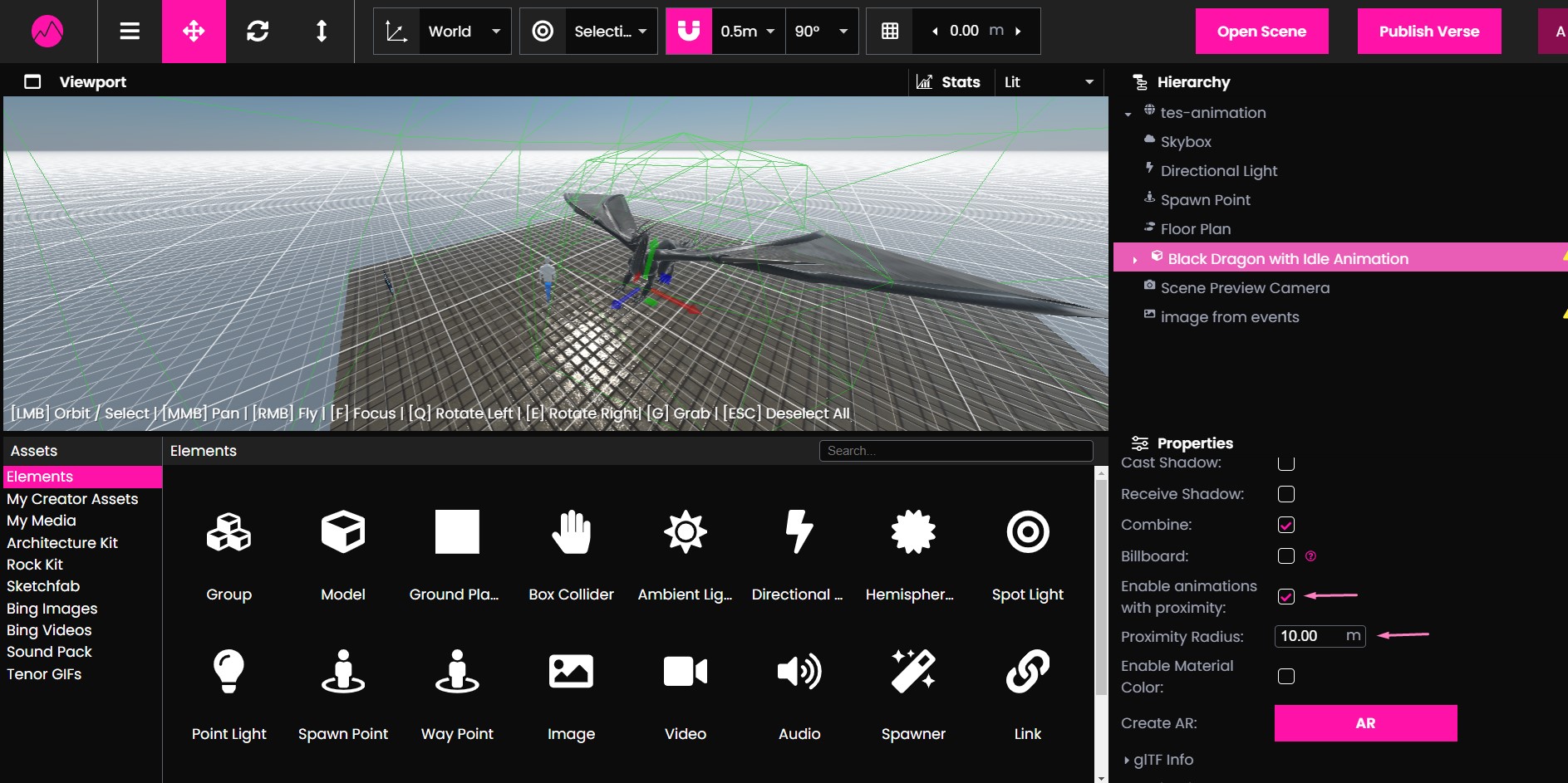 proximity element in Creator