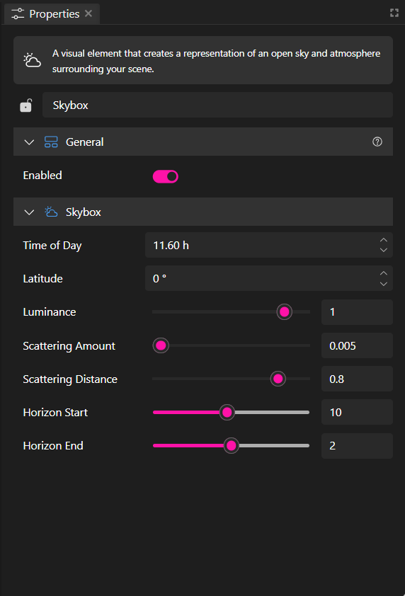 Screenshot of the skybox property panel