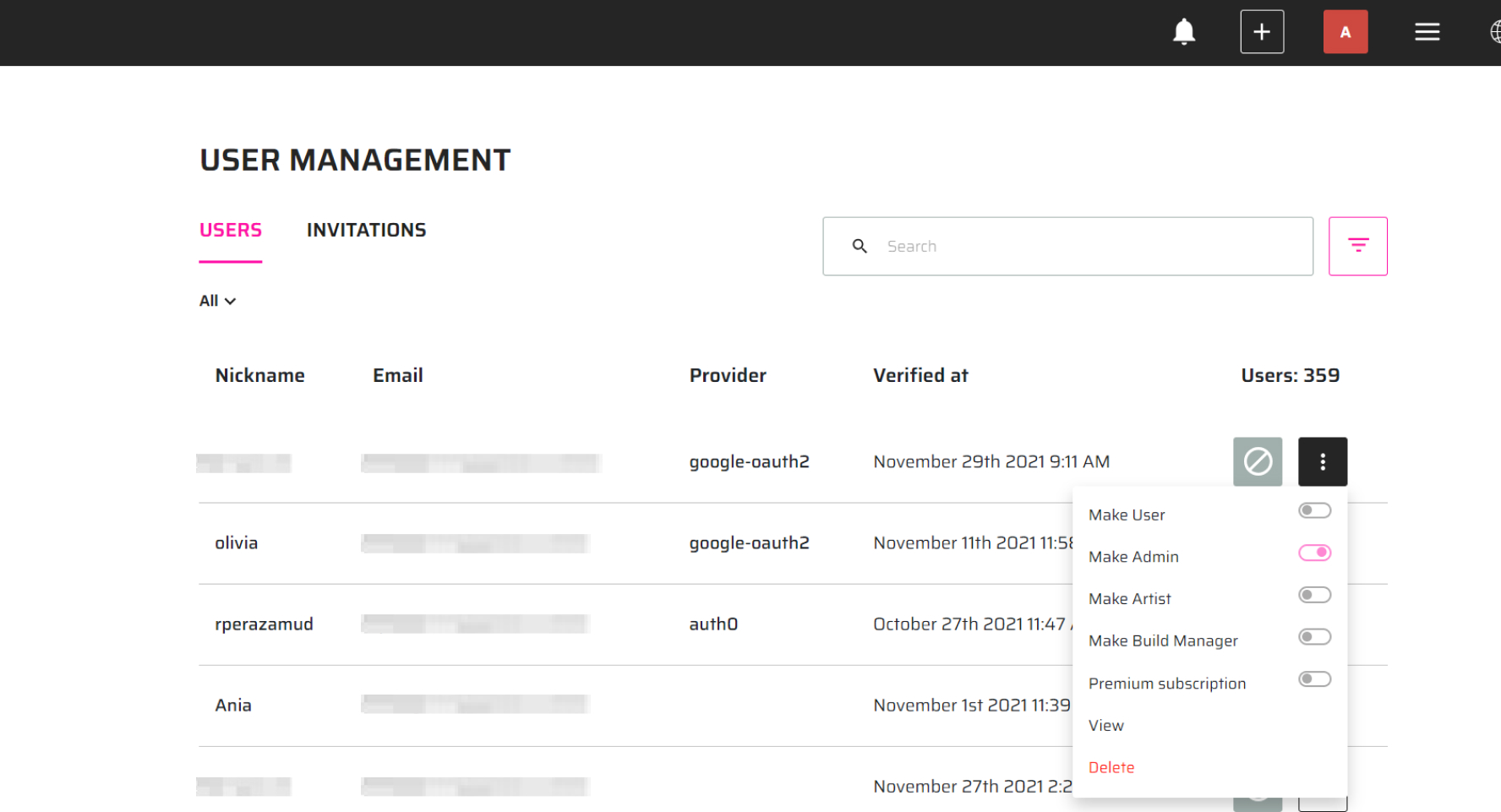 Screenshot Event Management Features