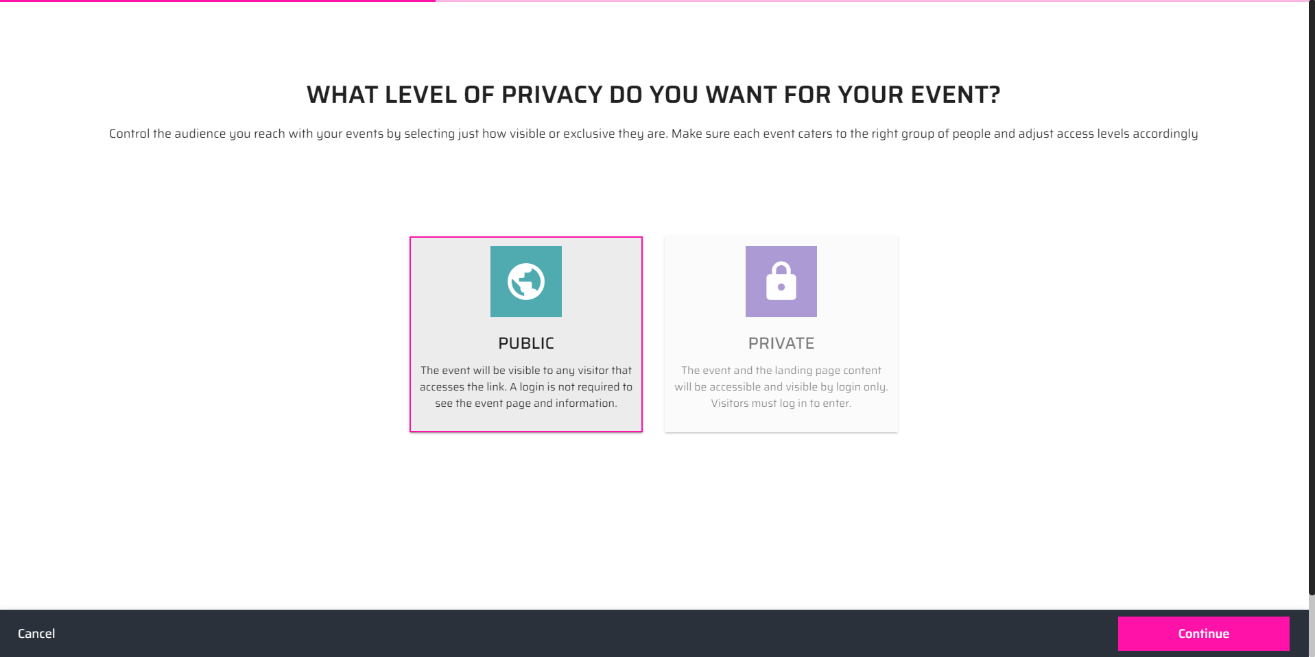 Screenshot Event Privacy page