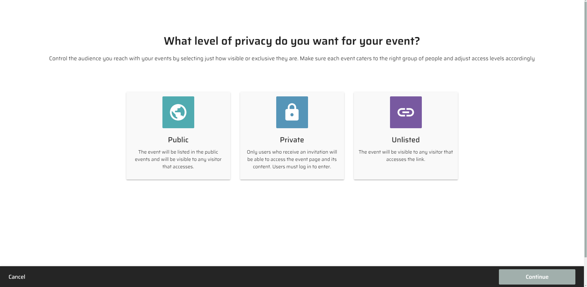 Screenshot Event Privacy page