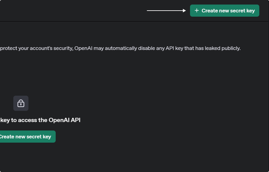 Botón para crear clave API